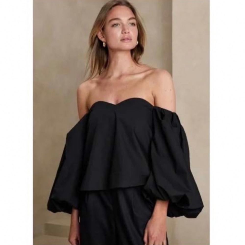 Banana Republic Black Off The Shoulder Puff Sleeve Sweetheart Blouse Top 6 NWT